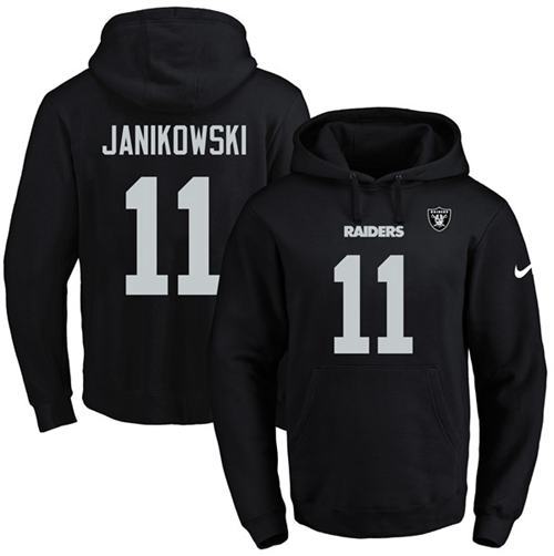 Nike Raiders #11 Sebastian Janikowski Black Name & Number Pullover NFL Hoodie - Click Image to Close